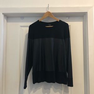 THEORY Black Vegan Leather and Cotton Top